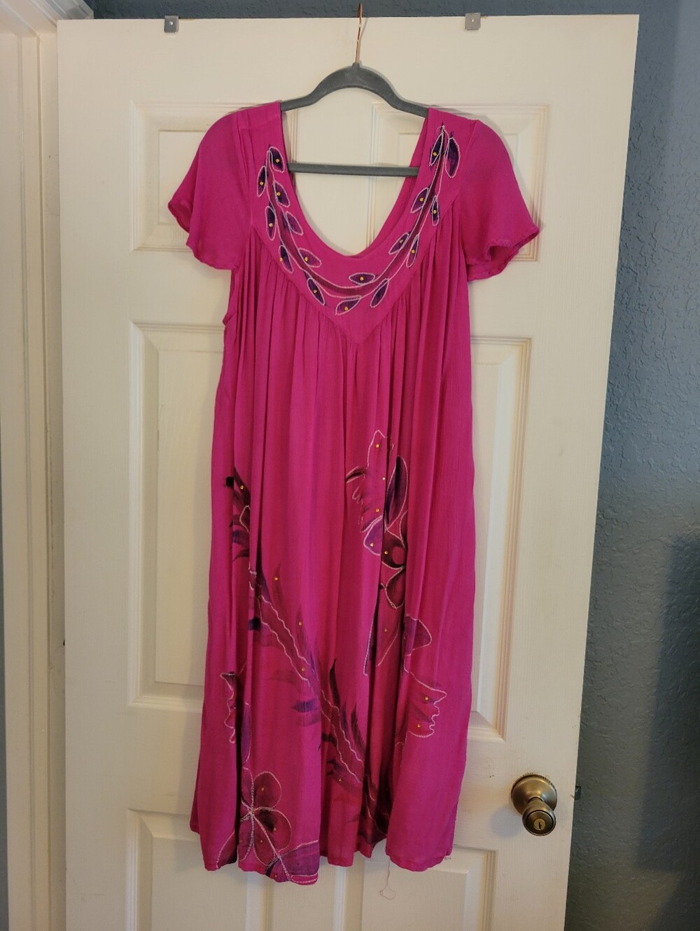 Seven Islands Bright Pink & Purple Embroidered Sundress One Size Caftan Mumu